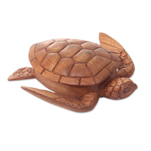 Load image into Gallery viewer, Hand Carved Wood Sculpture Decorative Box - Sea Turtle Guardian | NOVICA