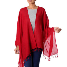 Load image into Gallery viewer, Women's Red All Wool Woven Shawl from India - Valley of Kashmir in Red | NOVICA