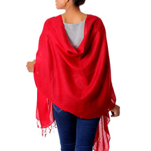 Load image into Gallery viewer, Women's Red All Wool Woven Shawl from India - Valley of Kashmir in Red | NOVICA