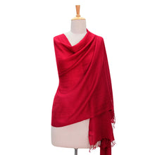 Load image into Gallery viewer, Women's Red All Wool Woven Shawl from India - Valley of Kashmir in Red | NOVICA