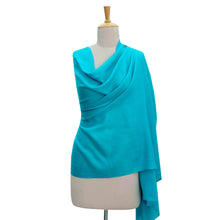 Load image into Gallery viewer, Turquoise Blue Woven Wool Shawl from India - Valley Mist in Turquoise | NOVICA