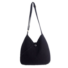 Load image into Gallery viewer, Cotton Hobo Shoulder Bag with Coin Purse and Multi Pockets - Surreal Black | NOVICA