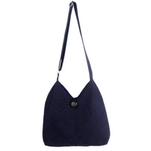 Load image into Gallery viewer, Navy Blue Cotton Hobo Bag with Coin Purse and Multi Pockets - Surreal Blue | NOVICA