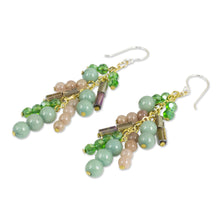 Load image into Gallery viewer, Quartz and Glass Bead Waterfall Earrings in Green Shades - Brilliant Cascade | NOVICA