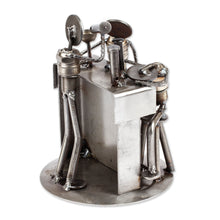 Load image into Gallery viewer, Upcycled Metal and Car Parts Bar Scene Sculpture from Mexico - Rustic Cantina | NOVICA