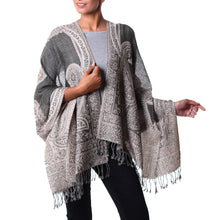 Load image into Gallery viewer, Brown and Olive Green Indian Jamawar Style Wool Shawl - Ivy and Paisley | NOVICA