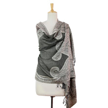 Load image into Gallery viewer, Brown and Olive Green Indian Jamawar Style Wool Shawl - Ivy and Paisley | NOVICA