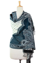Load image into Gallery viewer, Indian Wool Paisley Jamawar Style Shawl with Subtle Teal - Teal Whisper | NOVICA