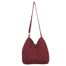 Load image into Gallery viewer, Unique Cotton Pintuck Style Shoulder Bag in Wine Red - Surreal Wine | NOVICA