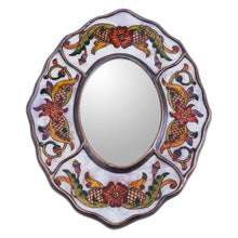 Load image into Gallery viewer, Aged White Reverse Painted Glass Wall Mirror from Peru - White Colonial Wreath | NOVICA