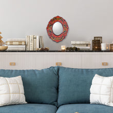 Load image into Gallery viewer, Vintage Style Reverse Painted Glass Wall Mirror - Red Colonial Wreath | NOVICA