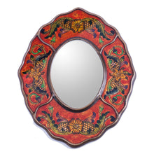 Load image into Gallery viewer, Vintage Style Reverse Painted Glass Wall Mirror - Red Colonial Wreath | NOVICA
