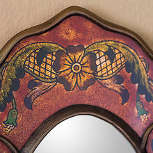 Load image into Gallery viewer, Vintage Style Reverse Painted Glass Wall Mirror - Red Colonial Wreath | NOVICA