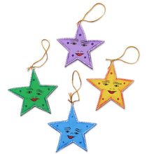 Load image into Gallery viewer, Star Shaped Wood Holiday Ornaments Made by Hand (Set of 4) - Star Friends | NOVICA