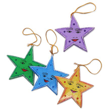 Load image into Gallery viewer, Star Shaped Wood Holiday Ornaments Made by Hand (Set of 4) - Star Friends | NOVICA