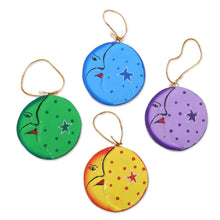 Load image into Gallery viewer, Fair Trade Hand Painted Moon and Star Ornaments (Set of 4) - Moon and Star | NOVICA