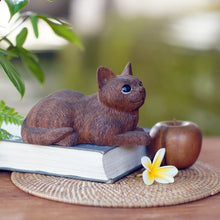 Load image into Gallery viewer, Charming Hand Carved Wood Sculpture of Long Haired Cat - Long Haired Cat | NOVICA