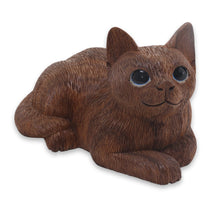 Load image into Gallery viewer, Charming Hand Carved Wood Sculpture of Long Haired Cat - Long Haired Cat | NOVICA