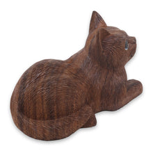 Load image into Gallery viewer, Charming Hand Carved Wood Sculpture of Long Haired Cat - Long Haired Cat | NOVICA