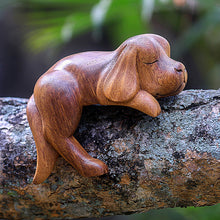 Load image into Gallery viewer, Sleeping Cocker Spaniel Puppy Sculpture Carved in Wood - Sleepy Cocker Spaniel | NOVICA