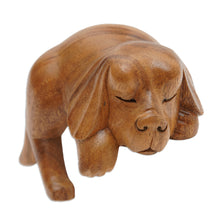 Load image into Gallery viewer, Sleeping Cocker Spaniel Puppy Sculpture Carved in Wood - Sleepy Cocker Spaniel | NOVICA