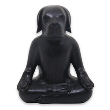 Load image into Gallery viewer, Carved Wood Black Beagle in Yoga Lotus Pose Sculpture - Black Yoga Beagle | NOVICA