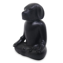Load image into Gallery viewer, Carved Wood Black Beagle in Yoga Lotus Pose Sculpture - Black Yoga Beagle | NOVICA