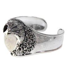 Load image into Gallery viewer, Artisan Crafted Carved Bone and Silver Cuff with Garnets - Jungle Princess | NOVICA