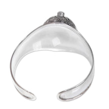 Load image into Gallery viewer, Artisan Crafted Carved Bone and Silver Cuff with Garnets - Jungle Princess | NOVICA