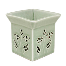 Load image into Gallery viewer, Floral Ceramic Clay Tealight Oil Warmer Handcrafted Thailand - Lotus Garden | NOVICA