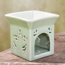 Load image into Gallery viewer, Floral Ceramic Clay Tealight Oil Warmer Handcrafted Thailand - Lotus Garden | NOVICA