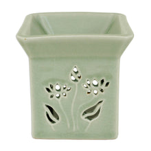 Load image into Gallery viewer, Floral Ceramic Clay Tealight Oil Warmer Handcrafted Thailand - Lotus Garden | NOVICA