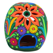 Load image into Gallery viewer, Floral Ceramic Day of the Dead Skull Sculpture from Mexico - Cheerful Skull | NOVICA