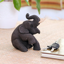 Load image into Gallery viewer, Thai Hand Carved Teak Wood Baby Elephant Sculpture - Happy Baby Elephant | NOVICA
