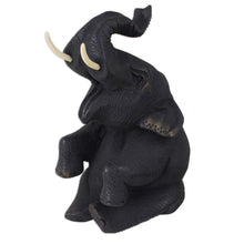 Load image into Gallery viewer, Thai Hand Carved Teak Wood Baby Elephant Sculpture - Happy Baby Elephant | NOVICA