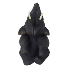Load image into Gallery viewer, Thai Hand Carved Teak Wood Baby Elephant Sculpture - Happy Baby Elephant | NOVICA