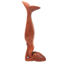 Load image into Gallery viewer, Bali Mermaid and Yoga Theme Artisan Carved Wood Sculpture - Sarwangasana Mermaid | NOVICA