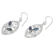 Load image into Gallery viewer, 925 Sterling Silver Leaf Earrings with Rainbow Moonstone - Paradise Leaves | NOVICA