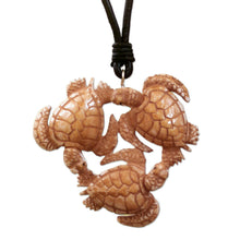 Load image into Gallery viewer, Hand Crafted Turtle Pendant on Leather Cord Necklace - Happy Turtle | NOVICA