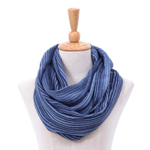 Load image into Gallery viewer, Dark Blue and White 100% Cotton Infinity Scarf from Thailand - Foggy Night | NOVICA