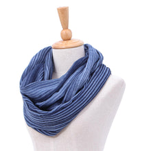 Load image into Gallery viewer, Dark Blue and White 100% Cotton Infinity Scarf from Thailand - Foggy Night | NOVICA