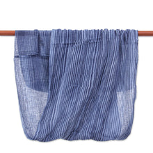 Load image into Gallery viewer, Dark Blue and White 100% Cotton Infinity Scarf from Thailand - Foggy Night | NOVICA