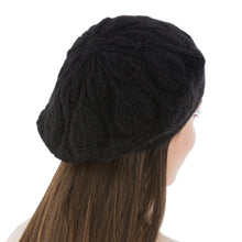 Load image into Gallery viewer, Hand Knit Black 100% Alpaca Beret from Peru - Dark Leaves | NOVICA