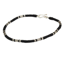 Load image into Gallery viewer, Artisan Crafted Black Anklet with Karen Hill Tribe Silver - Wandering Black | NOVICA