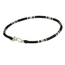 Load image into Gallery viewer, Artisan Crafted Black Anklet with Karen Hill Tribe Silver - Wandering Black | NOVICA