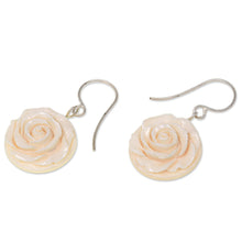 Load image into Gallery viewer, White Rose Dangle Earrings Hand Carved of Bone - Glorious Rose | NOVICA