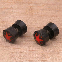 Load image into Gallery viewer, Handcrafted Arang Wood Red Star Stud Earrings from Bali - Dotted Stars | NOVICA