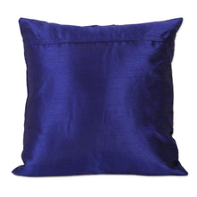 Load image into Gallery viewer, Set of 3 Embroidered Applique Blue Floral Cushion Covers - Sapphire Garden | NOVICA