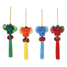 Load image into Gallery viewer, 4 Artisan Crafted Multicolor Thai Cotton Elephant Ornaments - Happy Thai Elephants | NOVICA