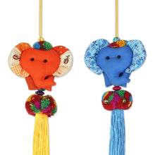 Load image into Gallery viewer, 4 Artisan Crafted Multicolor Thai Cotton Elephant Ornaments - Happy Thai Elephants | NOVICA